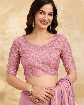 Trendmalls Chiffon Embroidery Sequence work Saree with Unstitched Blouse Piece 5