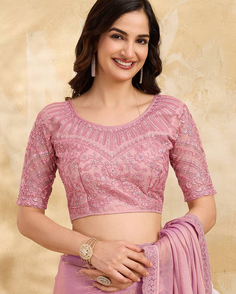 Trendmalls Chiffon Embroidery Sequence work Saree with Unstitched Blouse Piece