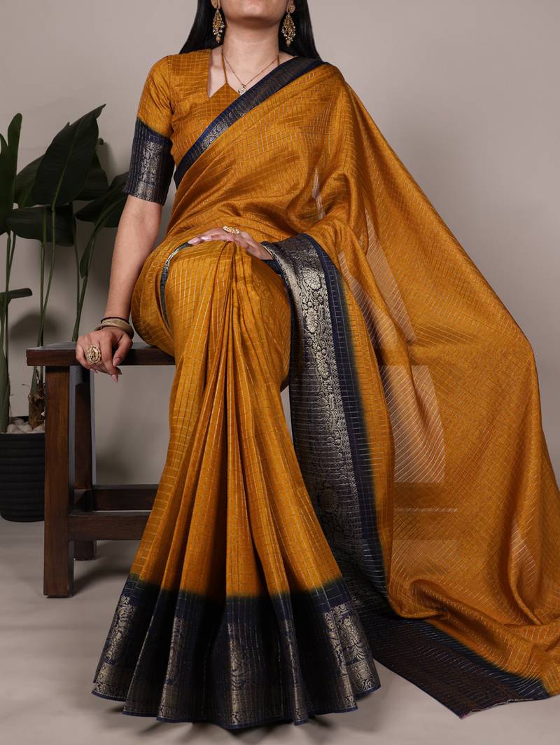 Elegant Dola Checks Saree Embellished with Rich Zari Weaving