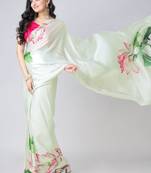 Light-pista floral prints  heavy japan satin saree with unstitched blouse