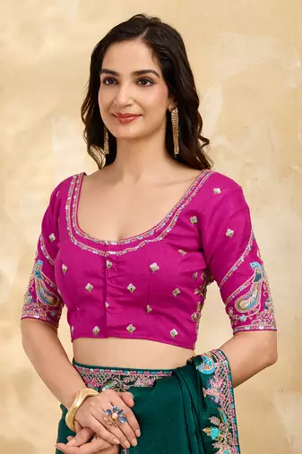 Trendmalls Satin Embroidery Sequence work Saree with Unstitched Blouse Piece