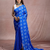 Blue floral prints  heavy japan satin saree with unstitched blouse