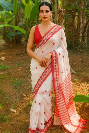 white intricate jacquard weaving saree