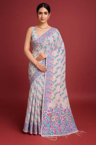 Purple dhakai jamdani cotton saree