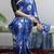 Royal-blue printed heavy japan satin saree with unstitched blouse