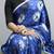 Royal-blue printed heavy japan satin saree with unstitched blouse