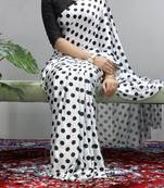 Black & white polka dot prints  heavy japan satin saree with unstitched blouse