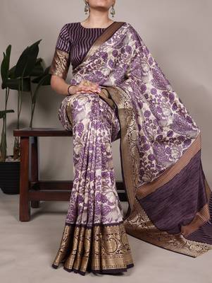 Raw Beauty Meets Soft Shine Tasar Silk Blend Saree with Printed Detail & Viscose Border 1