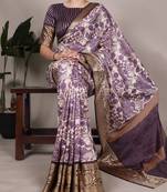 Raw Beauty Meets Soft Shine Tasar Silk Blend Saree with Printed Detail & Viscose Border