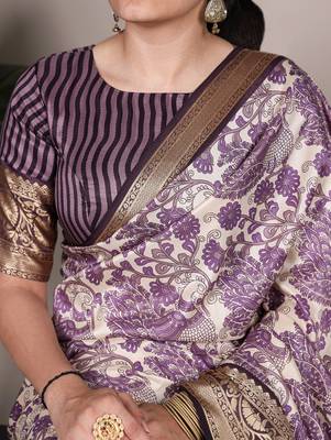 Raw Beauty Meets Soft Shine Tasar Silk Blend Saree with Printed Detail & Viscose Border 2