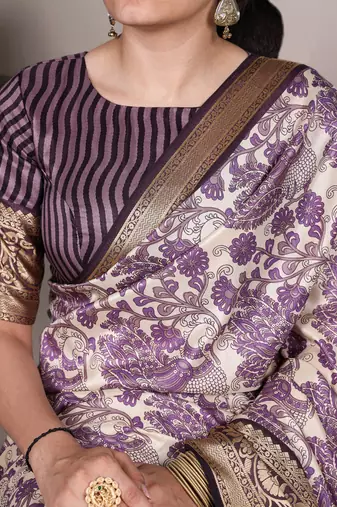 Raw Beauty Meets Soft Shine Tasar Silk Blend Saree with Printed Detail & Viscose Border