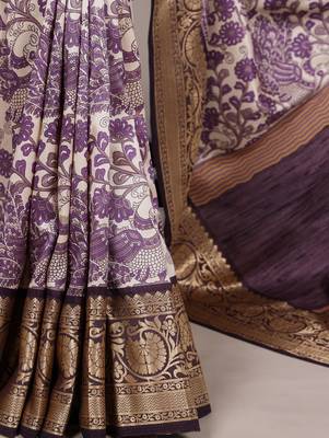 Raw Beauty Meets Soft Shine Tasar Silk Blend Saree with Printed Detail & Viscose Border 3