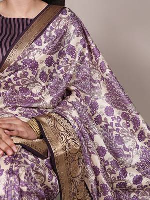 Raw Beauty Meets Soft Shine Tasar Silk Blend Saree with Printed Detail & Viscose Border 4