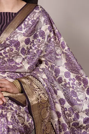 Raw Beauty Meets Soft Shine Tasar Silk Blend Saree with Printed Detail & Viscose Border