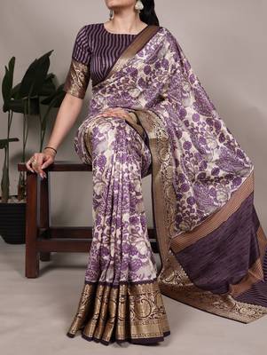Raw Beauty Meets Soft Shine Tasar Silk Blend Saree with Printed Detail & Viscose Border 5