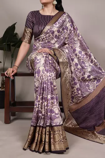 Raw Beauty Meets Soft Shine Tasar Silk Blend Saree with Printed Detail & Viscose Border