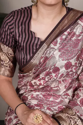 Raw Beauty Meets Soft Shine Tussar Silk Blend Saree with Printed Detail & Viscose Border