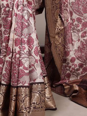 Raw Beauty Meets Soft Shine Tussar Silk Blend Saree with Printed Detail & Viscose Border 3