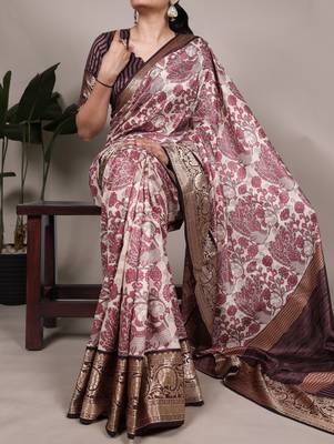 Raw Beauty Meets Soft Shine Tussar Silk Blend Saree with Printed Detail & Viscose Border 4