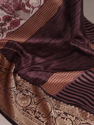 Raw Beauty Meets Soft Shine Tussar Silk Blend Saree with Printed Detail & Viscose Border 5