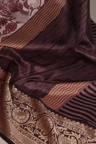 Raw Beauty Meets Soft Shine Tussar Silk Blend Saree with Printed Detail & Viscose Border
