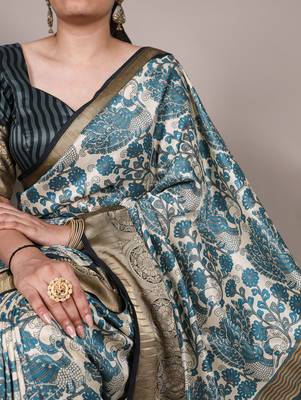 Raw Beauty Meets Soft Shine Tussar Silk Blend Saree with Printed Detail & Viscose Border 2