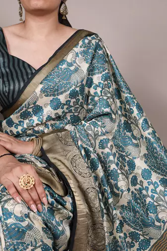 Raw Beauty Meets Soft Shine Tussar Silk Blend Saree with Printed Detail & Viscose Border