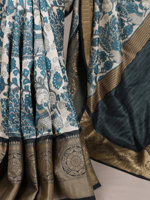 Raw Beauty Meets Soft Shine Tussar Silk Blend Saree with Printed Detail & Viscose Border 3