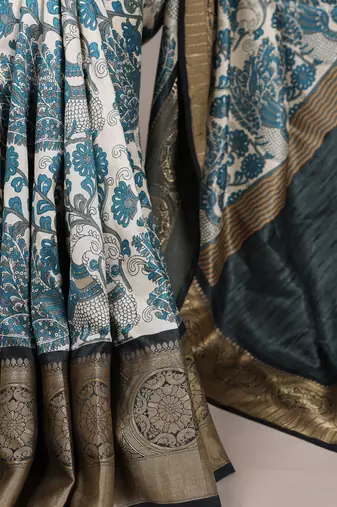 Raw Beauty Meets Soft Shine Tussar Silk Blend Saree with Printed Detail & Viscose Border