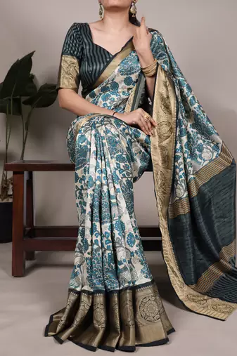Raw Beauty Meets Soft Shine Tussar Silk Blend Saree with Printed Detail & Viscose Border