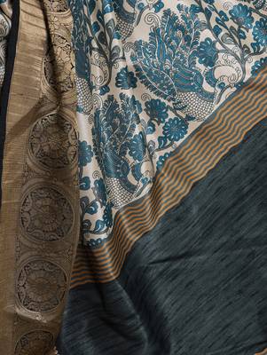 Raw Beauty Meets Soft Shine Tussar Silk Blend Saree with Printed Detail & Viscose Border 5