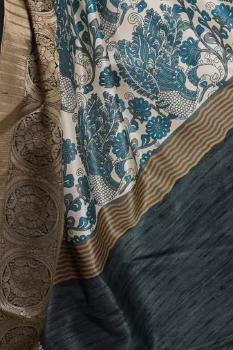 Raw Beauty Meets Soft Shine Tussar Silk Blend Saree with Printed Detail & Viscose Border