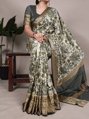 Raw Beauty Meets Soft Shine Tussar Silk Blend Saree with Printed Detail & Viscose Border 1
