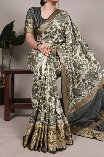Raw Beauty Meets Soft Shine Tussar Silk Blend Saree with Printed Detail & Viscose Border