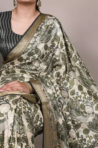 Raw Beauty Meets Soft Shine Tussar Silk Blend Saree with Printed Detail & Viscose Border