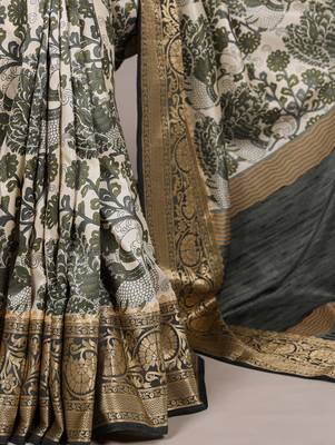 Raw Beauty Meets Soft Shine Tussar Silk Blend Saree with Printed Detail & Viscose Border 3