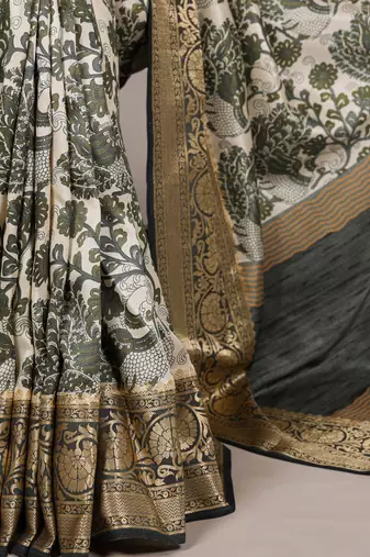 Raw Beauty Meets Soft Shine Tussar Silk Blend Saree with Printed Detail & Viscose Border