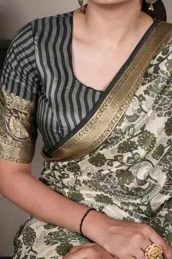 Raw Beauty Meets Soft Shine Tussar Silk Blend Saree with Printed Detail & Viscose Border