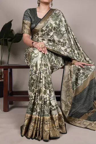 Raw Beauty Meets Soft Shine Tussar Silk Blend Saree with Printed Detail & Viscose Border