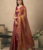 Margenta contrast weave pallu tissue silk Blend saree with lining blouse