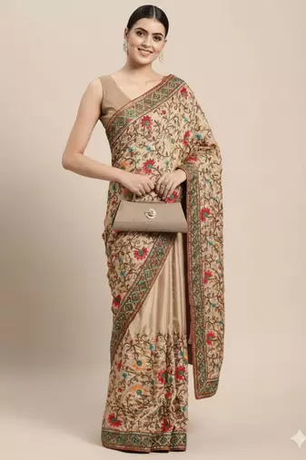 Art silk saree with kashmiri work with embroidered border with blouse