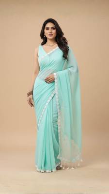 Green rose mul cotton saree with blouse 1