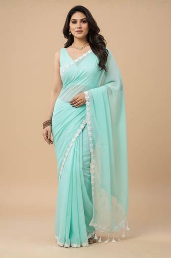 Green rose mul cotton saree with blouse