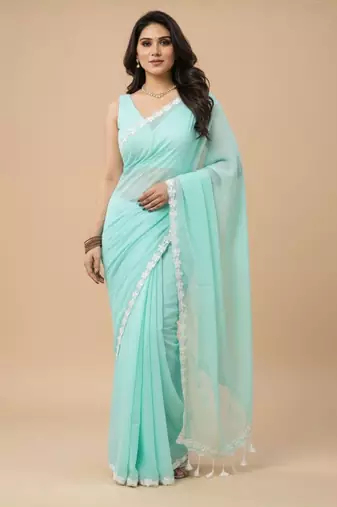Green rose mul cotton saree with blouse