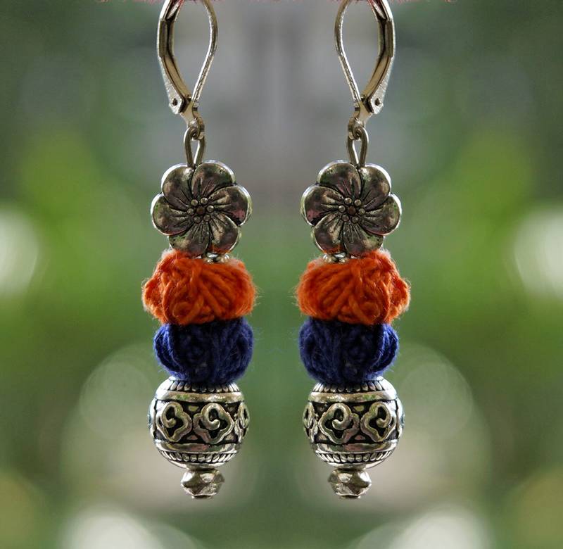 Heart petal pendant - orange and blue