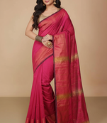Pink Zari Border Checked Cotton zori Blend Saree 