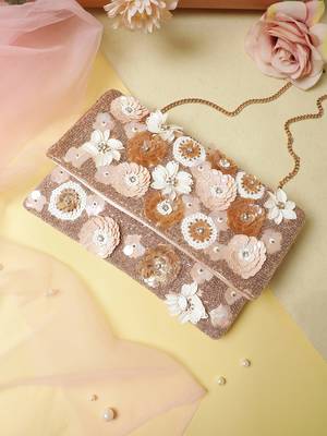 Petal Posh Pink, Champagne & Ivory Floral Embellished Satin Sling Bag 1