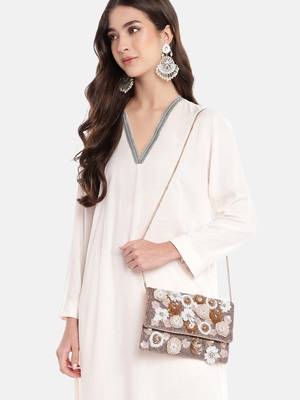 Petal Posh Pink, Champagne & Ivory Floral Embellished Satin Sling Bag 2