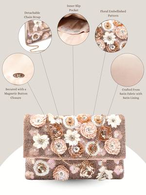 Petal Posh Pink, Champagne & Ivory Floral Embellished Satin Sling Bag 3