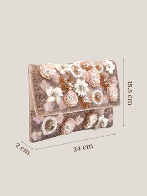 Petal Posh Pink, Champagne & Ivory Floral Embellished Satin Sling Bag 4